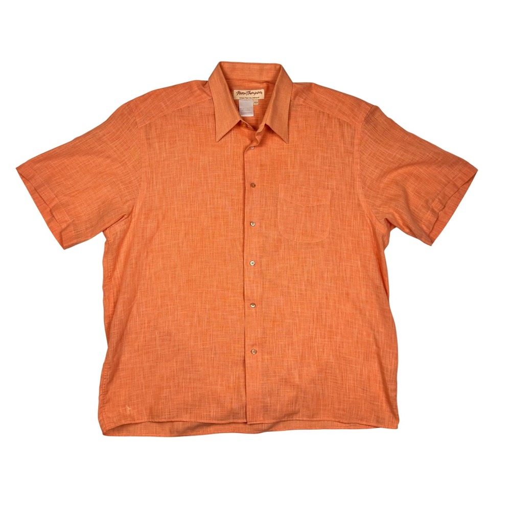Norm Thompson Mens XL‎ Orange Short Sleeve Button Up Shirt Cotton Blend Textured